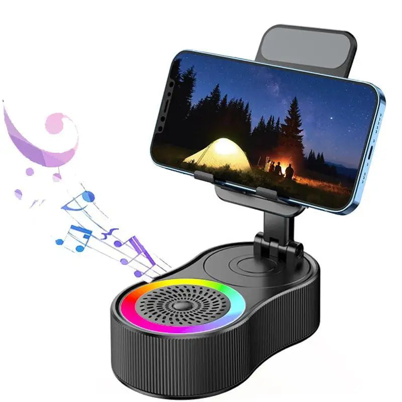 360 Degrees Rotatable Phone Stand with Wireless Bluetooth-Compatible Speaker RGB Light Height Adjustable Cell Phone Holder